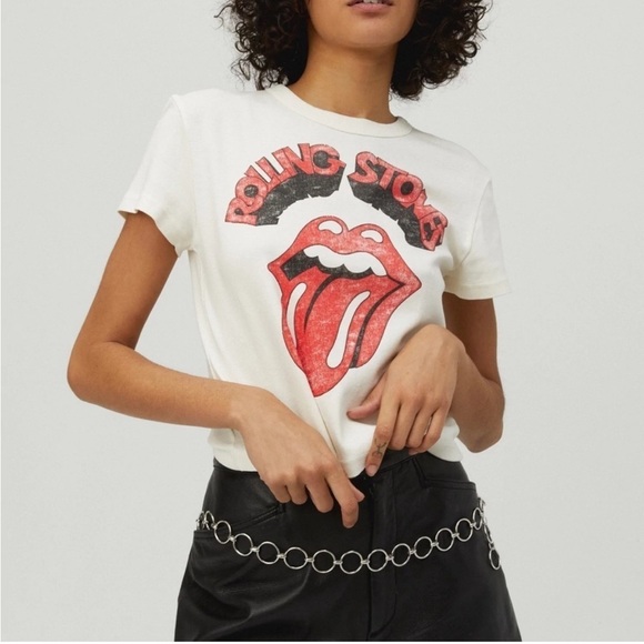 Daydreamer Rolling Stones Tongue Short Sleeve Boxy Crop Shrunken Tee Shirt - Picture 2 of 11
